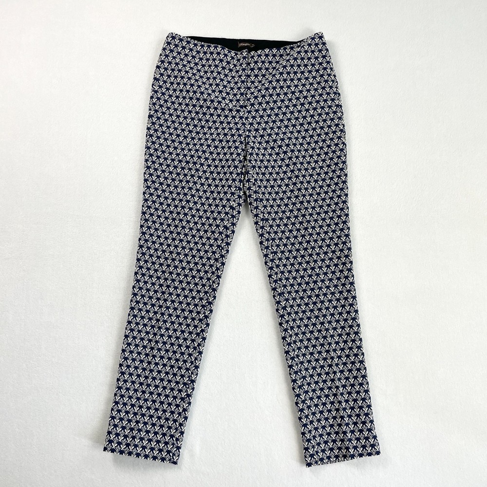 J. McLaughlin Vanessa Slim Ankle Dress Pants Blue Jacquard Print Size 10